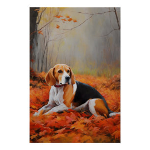 Poster Beagle en automne Leaves automne Inspire