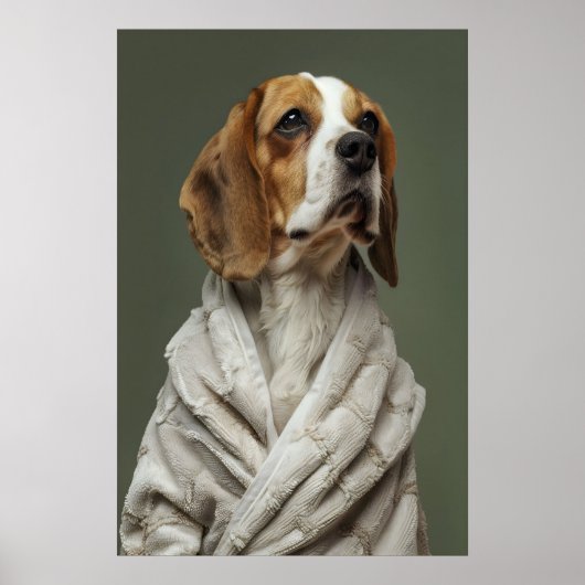 Poster Beagle en robe de chambre imprimé, drôle d'art de (Devant)