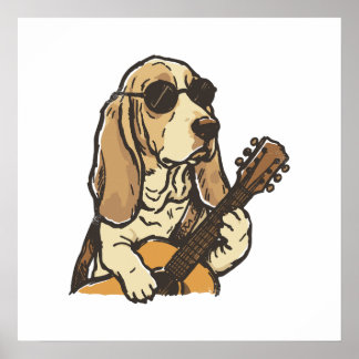Poster Beagle Hippie Jouant de la Guitare