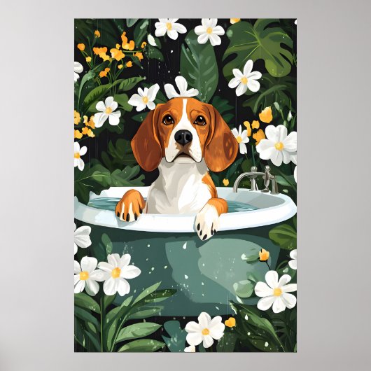 Poster Beagle In Bathtub Poster, Funny Dog Poster, Beagle (Devant)