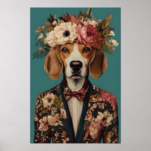 Poster Beagle In Suit Poster, Beagle Portrait, Beagle Oil (Devant)