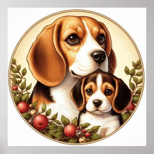Poster Beagle Maman et Pup 01X (Devant)