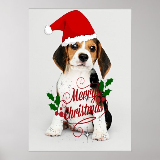 Poster Beagle Puppy Père Noël (Devant)