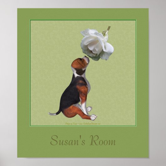 Poster Beagle Puppy Rose Salle pour enfants personnalisée (Devant)