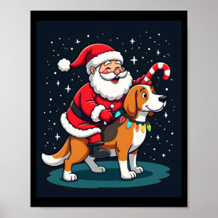 Poster Beagle Xmas Éclairage Père Noël à Cheval Beagle Ch