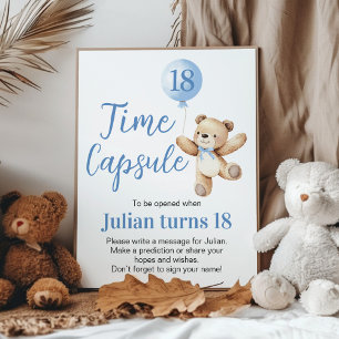Poster Béaire Anniversaire Ours Bleu Balloon Temps Capsul