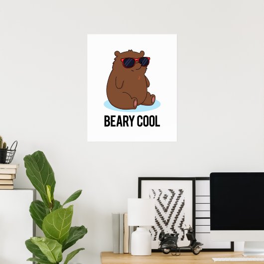 Poster Béaire Cool Funky Brown Bear Pun (Bureau à domicile)