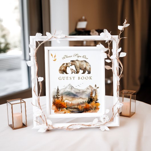 Poster Bear Adventure Fall Mountain Baby shower Invité