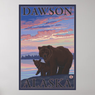Poster Bear and Cub - Dawson, Alaska