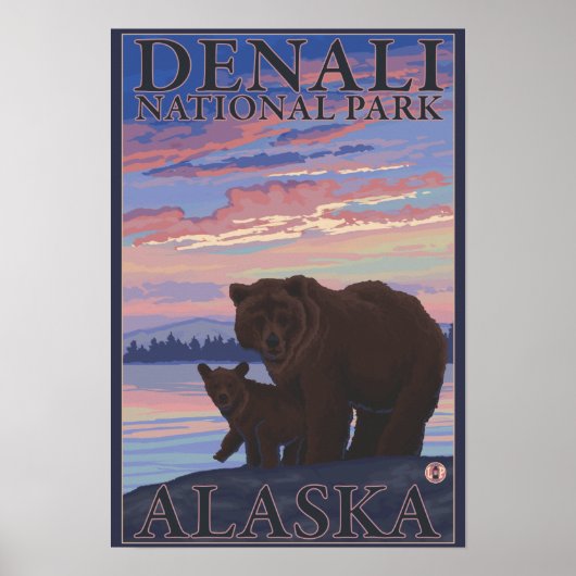 Poster Bear and Cub - Denali National Park, Alaska (Devant)