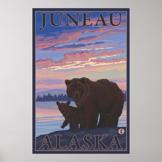 Poster Bear and Cub - Juneau, Alaska (Devant)