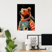 Poster Bear Astronaut Poster, Bear Retro Print, Brown (Bureau à domicile)
