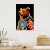 Poster Bear Astronaut Poster, Bear Retro Print, Brown (Cuisine)