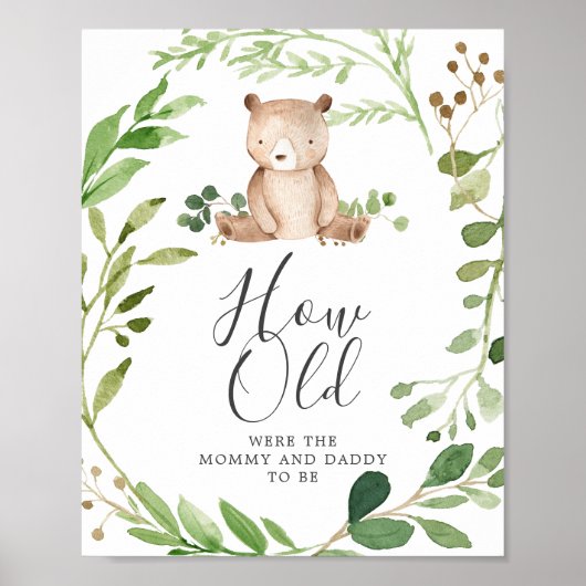 Poster Bear Baby shower Quel Âge Ont-Ils Joué (Devant)