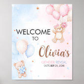 Poster Bear Balloon Gender Reveal Welcome Sign (Devant)