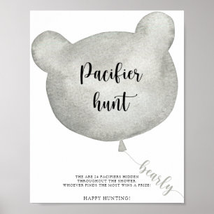 Poster Bear Balloon pacifier chasse baby shower jeu poste