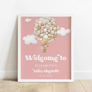 Poster Bear Balloons Baby Girl Baby shower Bienvenue