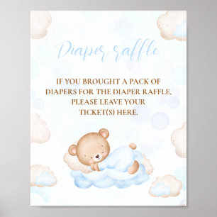 Poster Bear Blue Boy Baby shower Déchets Signe Raffin