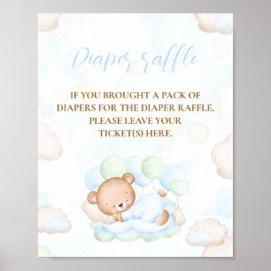 Poster Bear Blue Green Boy Baby shower Déchets Raffle Sig