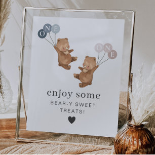 Poster Bear Boy Girl Twins - 1er Anniversaire - Traitemen