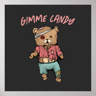 Poster Bear en Teddy rose mignonne Zombie Gimme Candy Hal
