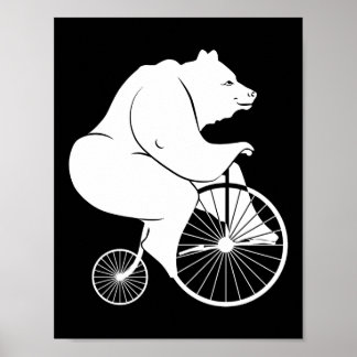 Poster Bear équitation Penny Farthing Bike