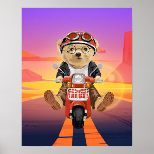 Poster Bear équitation Scooter Desert Sunset
