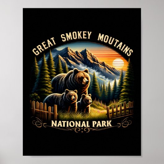 Poster Bear Great Smokey Mountains National Park Black Be (Devant)