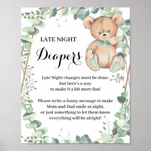 Poster Bear Greenery Late Night Diaper Jeu de douche