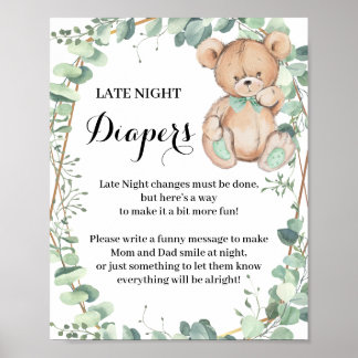 Poster Bear Greenery Late Night Diaper Jeu de douche