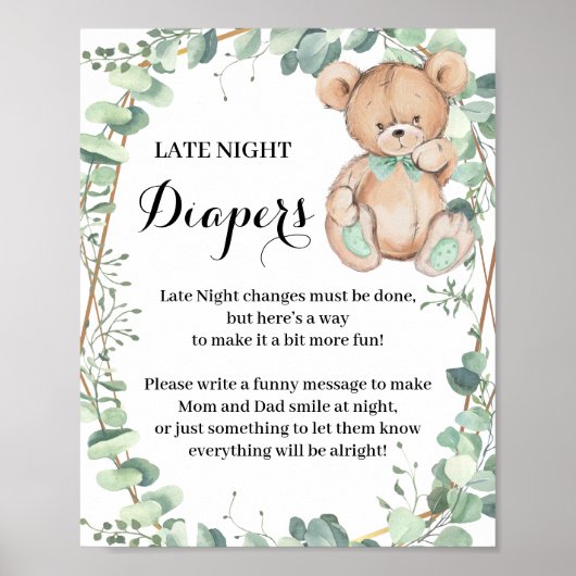 Poster Bear Greenery Late Night Diaper Jeu de douche (Devant)