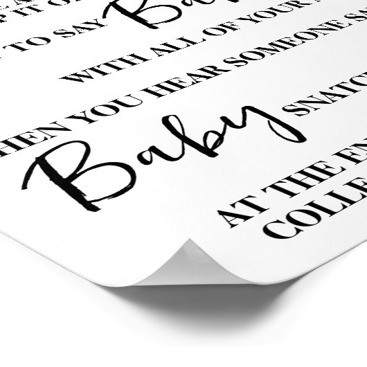 Poster Bear Greenery Ne pas dire Bébé Vêtements de la esp (Coin)