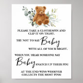 Poster Bear Greenery Ne pas dire Bébé Vêtements de la esp (Devant)