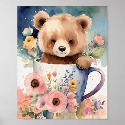 Poster "Bear Hug Bouquet : Aquarelle Cutesse Cub!" (Devant)