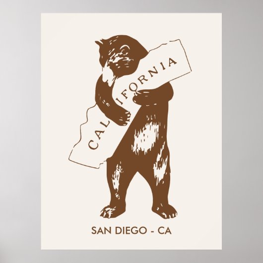 Poster Bear Hugging California Map Custom City (Devant)