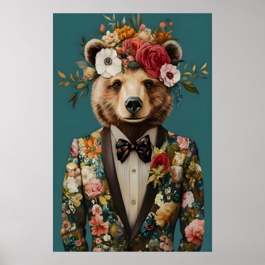 Poster Bear In Suit Poster, Bear Portrait, Bear Oil (Devant)