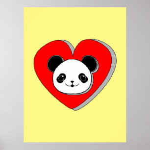 Poster Bear Panda Et Dessin De Coeur Rouge