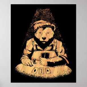 Poster Bear Poker Playing Cards Lucky Gambler