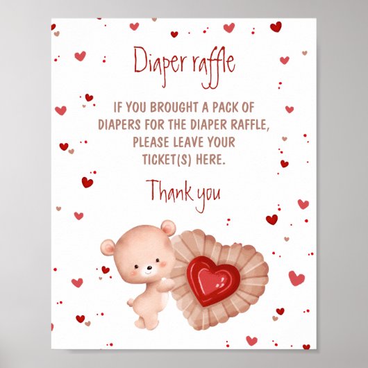 Poster Bear Red Heart Baby shower Déchets Signe Raffin (Devant)