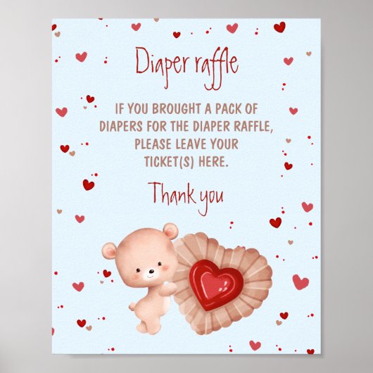 Poster Bear Red Heart Boy Baby Shower Diaper Raffle Sign (Devant)