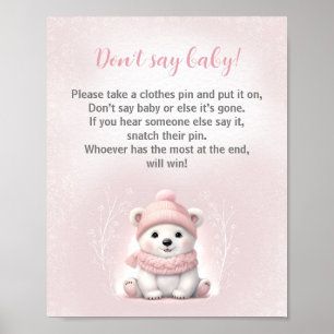 Poster Bear Winter Girl Baby shower Ne pas dire Baby Game