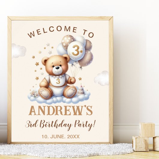 Poster Bear-y Sweet 3rd Birthday – Nursery or Party