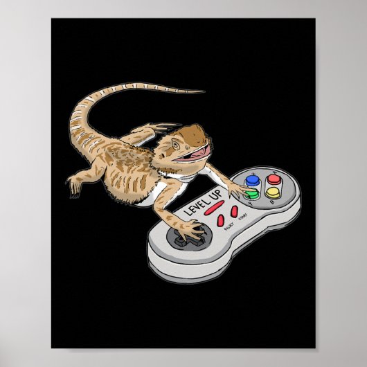 Poster Bearded Dragon Playing Video Game Reptiles Pagona (Devant)