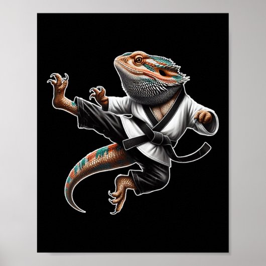 Poster Bearé Dragon Flying Kick Pose Karate Samurai Nin (Devant)
