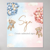 Poster Bearly Wait Bear Balloon Gender Reveal Sign (Devant)