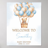 Poster Bearly Wait Blue Hot Air Balloon Bienvenue pour bé (Devant)