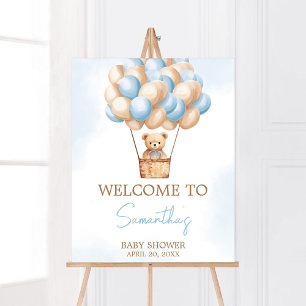 Poster Bearly Wait Blue Hot Air Balloon Bienvenue pour bé