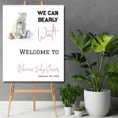 Poster Bearly Wait Polaire Ours rose Baby shower d'hiver