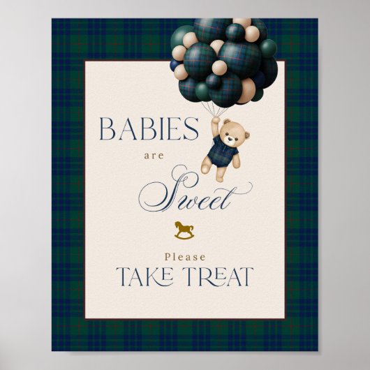 Poster Bearly Wait Preppy Teddy Balloon Baby Shower (Devant)