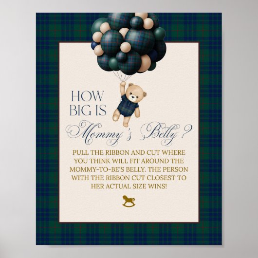 Poster Bearly Wait Preppy Teddy Balloon Baby Shower (Devant)